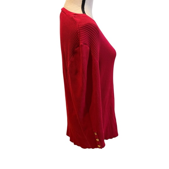 Lane Bryant Womens Size 18 Red Ribbed 3/4 Button Sleeve Pullover Sweater Work - Picture 5 of 11